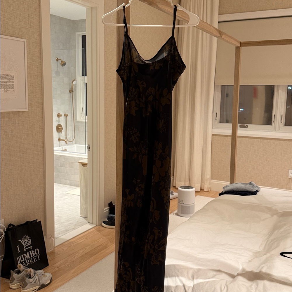 Silk Black Brown Floral Slip Dress - Picture 5 of 7
